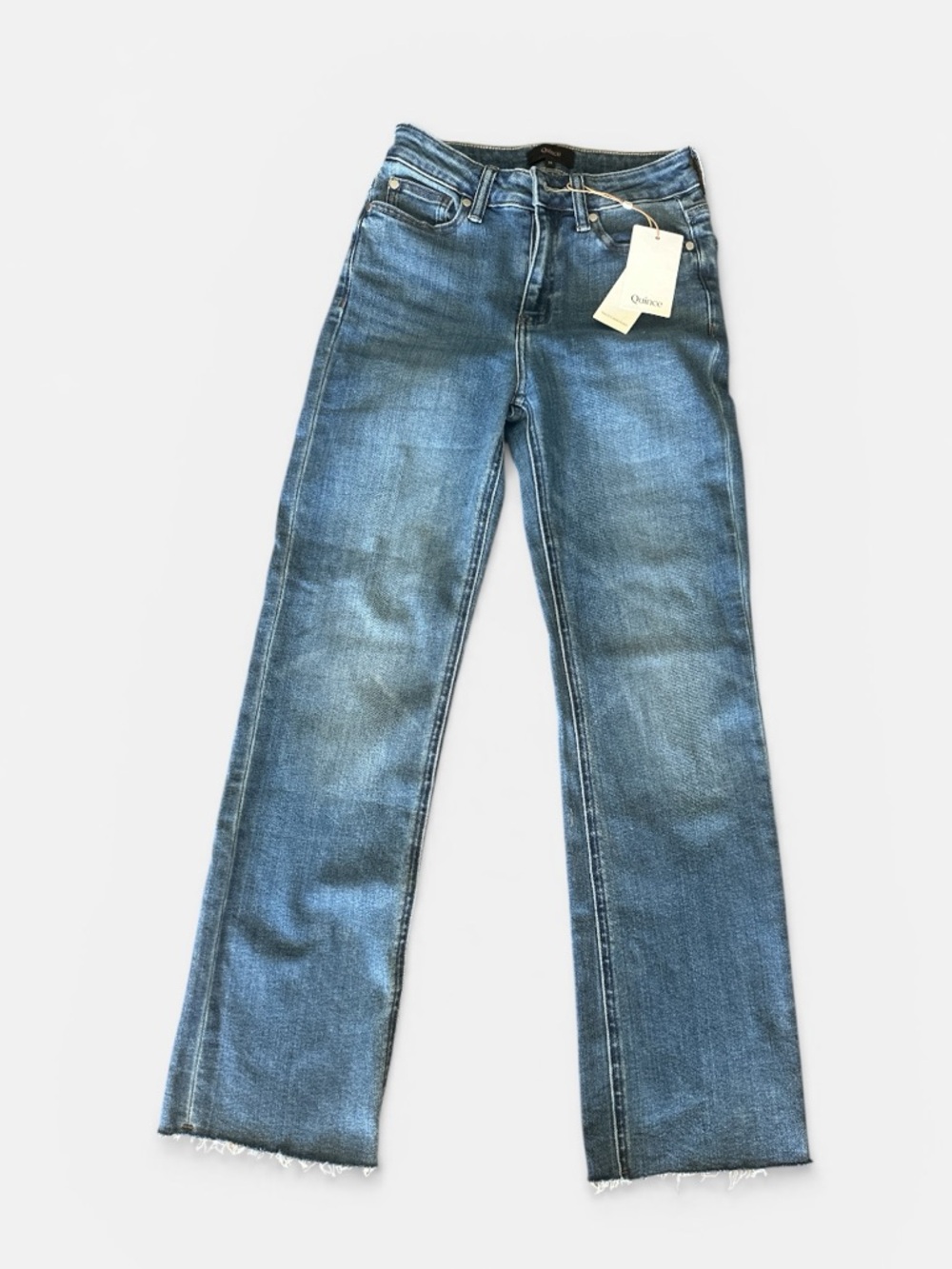 Quince Women's Blue Flare Jeans with Raw Hem